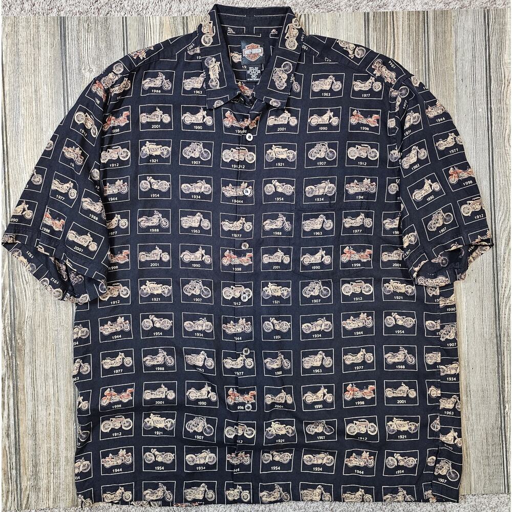 HARLEY DAVIDSON Tori Richard MOTORCYCLE PRINT 100% Silk Shirt Sz 2XL Hawaiian
